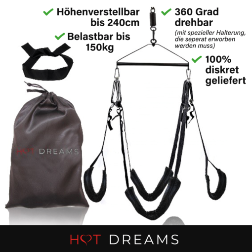 HOT DREAMS® Premium Liebesschaukel Sex für die Decke Komplettset inkl. Augenbinde, Sexschaukel für Paare Spezialanfertigung extra robust/breit – Bild 2